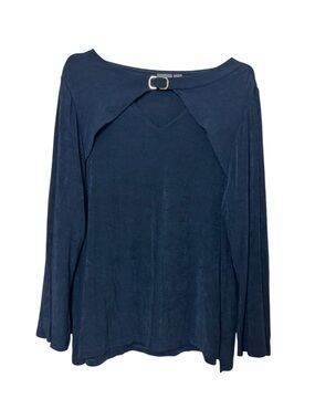 Travelers by Chico’s Navy Long Sleeve Top Front Buckle Detail Size 4